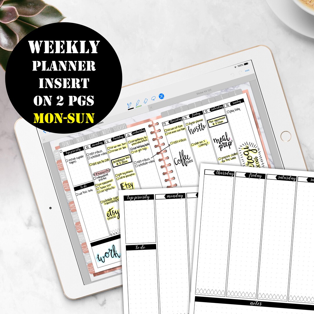 Mon-sun Weekly Planner Printable Digital Download, Goodnotes Planner ...
