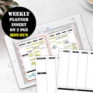 Mon-Sun Weekly Planner Printable Digital Download, GoodNotes Planner Insert Week on 2 pages, Good Notes Digital planner notebook 00150
