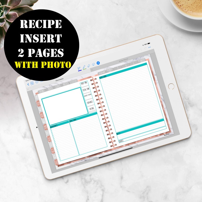 Recipe Cards Insert Printable Digital Download, GoodNotes Planner Insert, Good Notes Digital Recipe Book Template, Recipe Insert 00175 image 1