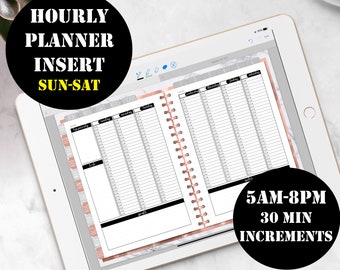 Sun-Saturday Vertical Weekly Planner Printable Digital Download, GoodNotes Planner Insert Week on 2 pages Hourly Planner notebook 00153