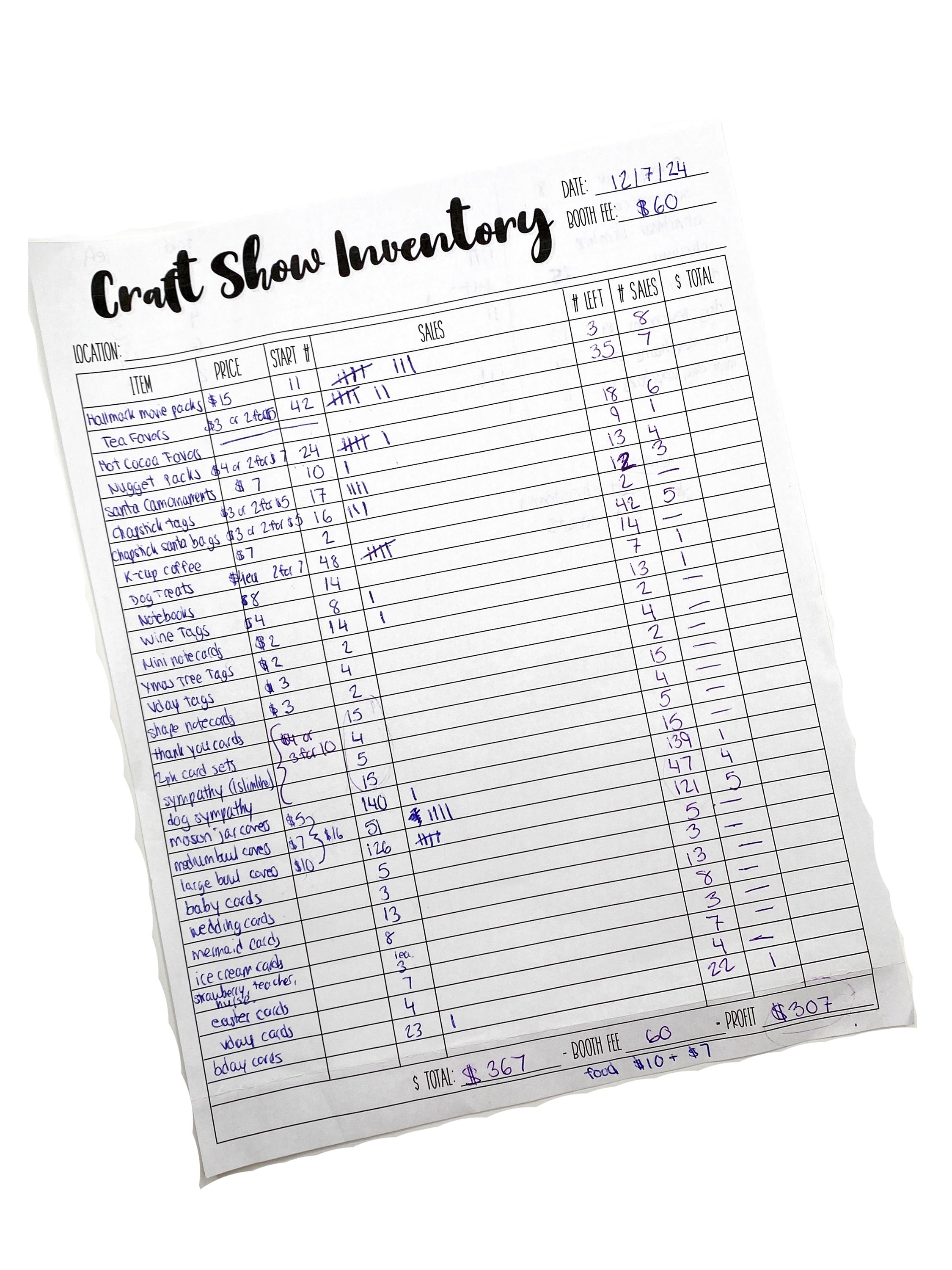 Crafty Show Inventory Tracker, Inventory Tracker Insert, Craft Planner ...