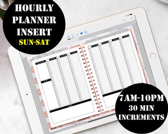 Sun-Saturday Vertical Hourly Weekly Planner Printable Digital Download, GoodNotes Planner Insert Week on 2 pages Hourly Planner 00153