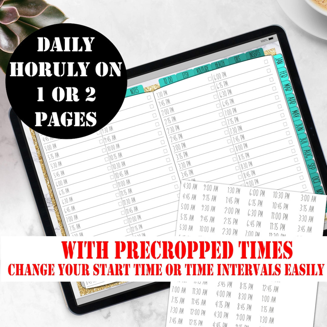 Daily Hourly Planner Printable Digital Download, Daily Goodnotes ...