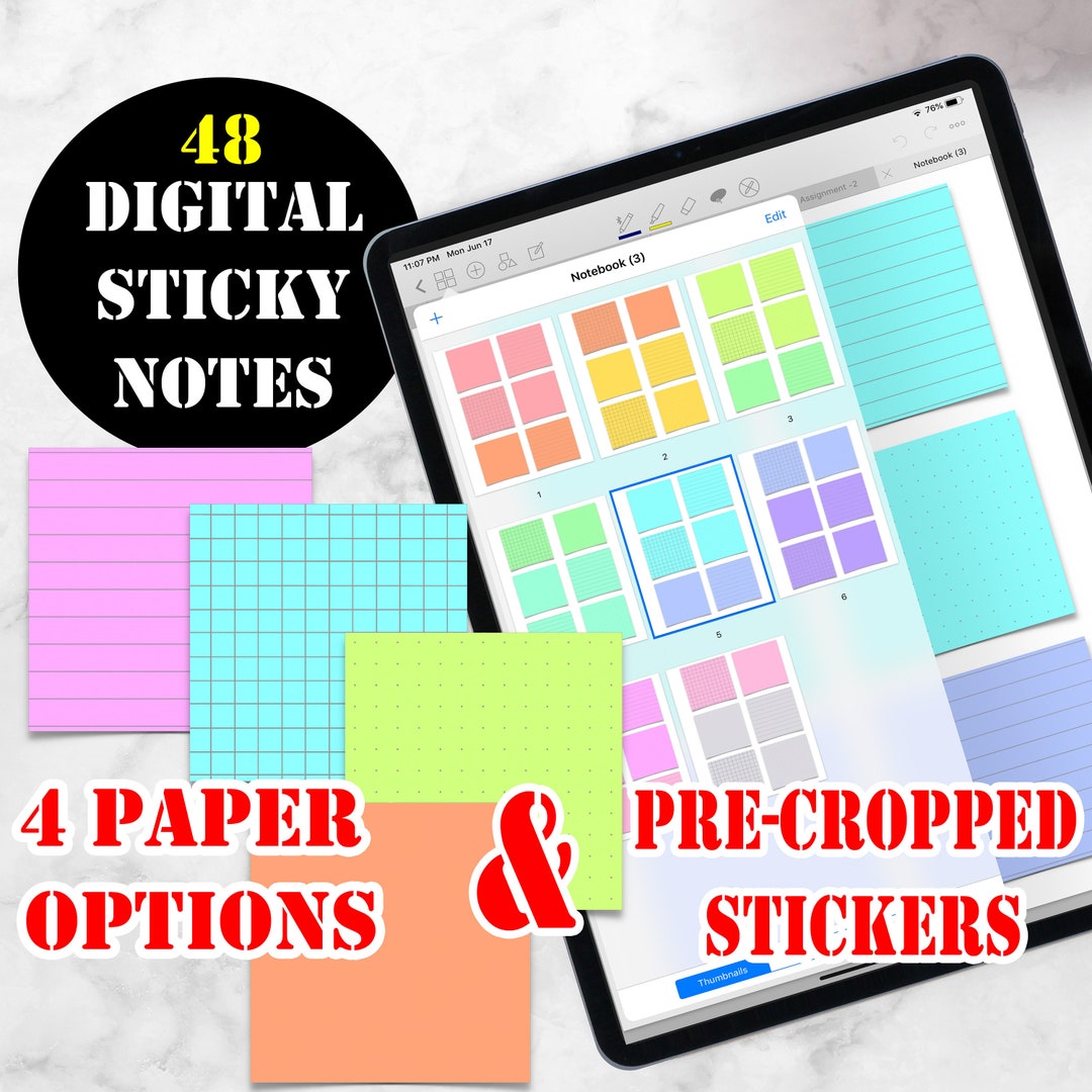 Diffent Style Sticky Notes 48 Digital Sticky Notes With 4 Different Paper Styles and 12 Different ...
