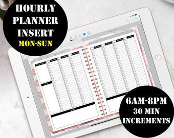 Monday-Sunday Vertical Hourly Weekly Planner Printable Digital Download, GoodNotes Planner Insert Week on 2 pages Hourly Planner 00153