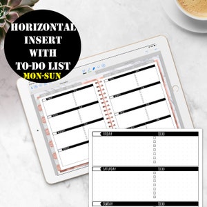 Seg-Dom Horizontal Semanal TO DO LIST Planner Download digital para impressão, GoodNotes Insert Week em 2 páginas, Planejador digital Insert 00166