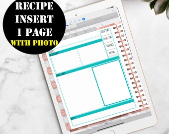 Recipe Cards Insert Printable Digital Download, GoodNotes Planner Insert, Good Notes Digital Recipe Book Template, Recipe Insert 00172