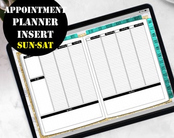 Sun-Saturday Vertical Weekly Planner Printable Digital Download, GoodNotes Planner Insert Week on 2 pages Appointment Insert notebook 00215