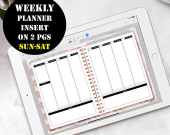 Sun-Sat Weekly Planner Printable Digital Download, GoodNotes Planner Insert Week on 2 pages, Good Notes Digital planner notebook 00152