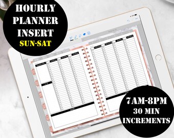 Sun-Saturday Vertical Hourly Weekly Planner Printable Digital Download, GoodNotes Planner Insert Week on 2 pages Hourly Planner 00153