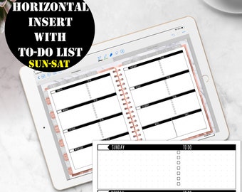 Sun-Sat Horizontal Weekly TO DO LIST Planner Printable Digital Download, GoodNotes Insert Week on 2 pages, Digital planner Insert 00167