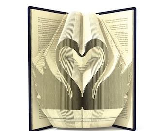 Book folding pattern - Swans love - 264 folds + Tutorial with Simple pattern - Heart - AN0709