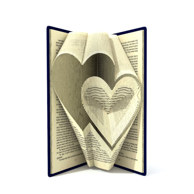 Book folding pattern TWO HEARTS 2 different sizes included 151 and 194 folds Tutorial with Simple pattern Heart FH0701 image 1