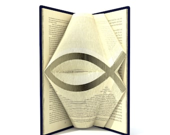 Book folding pattern - CHRISTIAN FISH SIGN - 192 folds + Tutorial with Simple pattern - Heart - RE0103