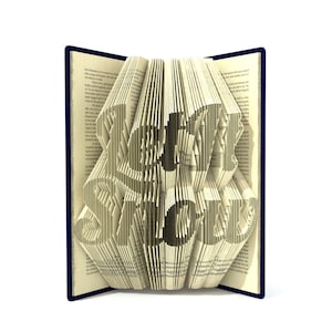May include: A book with the words "I love you" folded into the pages. The book is open and the pages are folded to create a 3D effect.