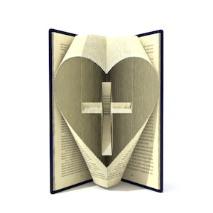 Book folding pattern - CROSS in a HEART - 195 folds + Tutorial with Simple pattern - Heart - FH0402