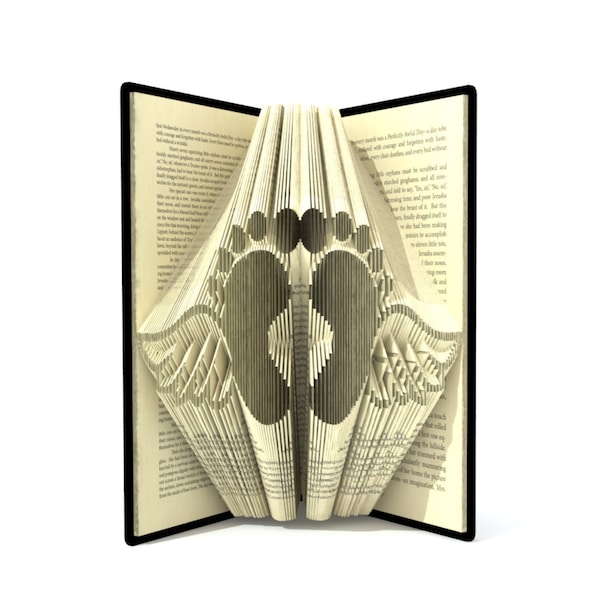 Book folding pattern - Baby feet with Angel wings - 265 folds + Tutorial with Simple pattern - Heart -  FO0103