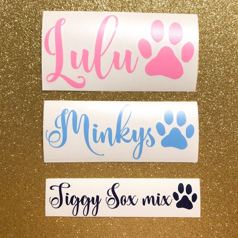vinyl name decal with paw print dog name sticker cat name