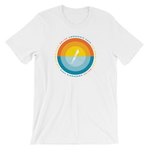 May include: White t-shirt with a circular graphic design featuring a stylized map of Ambergris Caye, Belize. The graphic includes the text "Ambergris Caye", "Belize", "San Pedro Town", and "Ambergris Caye".