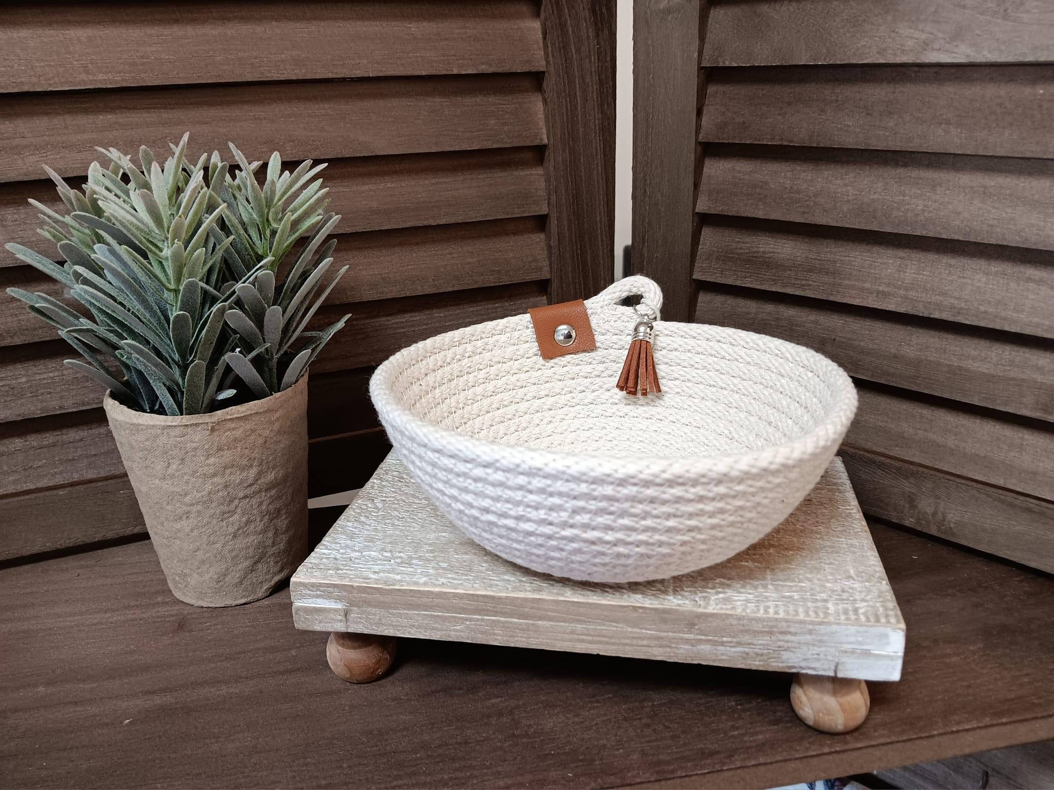 Rope Fabric Bowl - Coiled Rope Basket - Clothesline Basket - Rag Basket ...