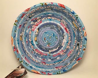 Fabric Bowl - Coiled Rope Basket - Clothesline Basket - Rag Basket - Fiber