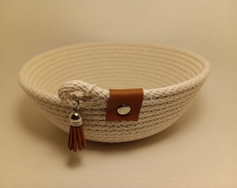 Bol en tissu en corde - Panier en corde enroulée - Panier pour corde à linge - Panier en chiffon - Fibre - Bol de sécurisation