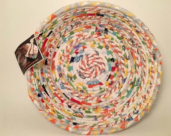 Fabric Bowl - Coiled Rope Basket - Clothesline Basket - Rag Basket - Fiber