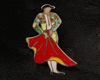 Sterling Silver Enamel Matador Pin Brooch