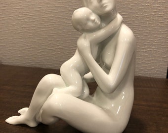 Vintage Royal Dux Blanc De Chine Mother & Baby Child Figurine