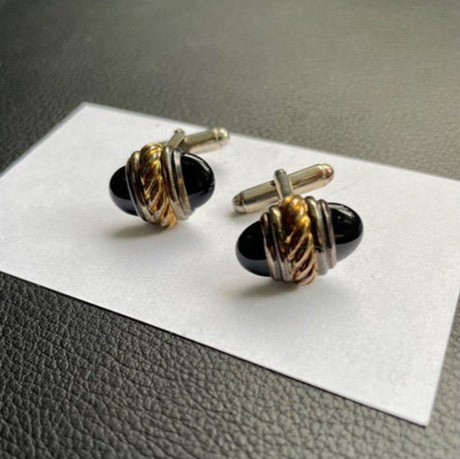 DAVID YURMAN Cufflinks Unique Onyx Silver and Gold Etsy