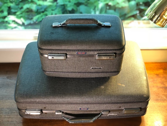Vintage Suitcase American Tourister Gray Tweed Pl… - image 3