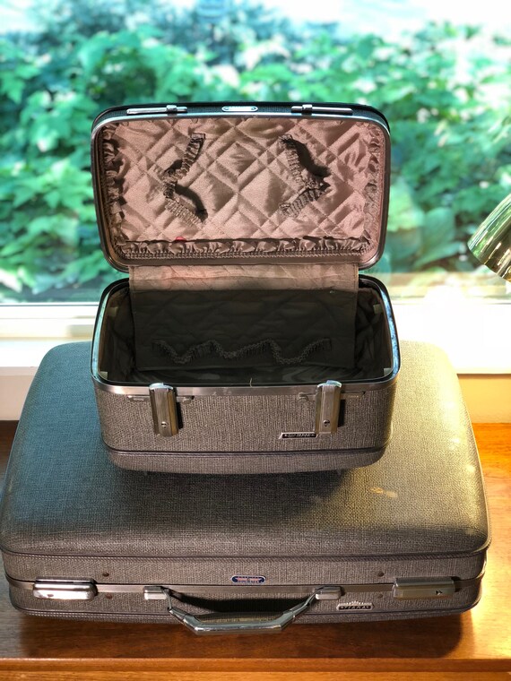 Vintage Suitcase American Tourister Gray Tweed Pl… - image 7