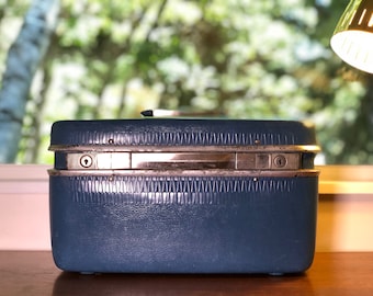 Estojo de trem vintage azul Samsonite Horizon - Bolsa de maquiagem Bolsa de toalete Estojo de viagem