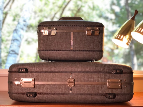 Vintage Suitcase American Tourister Gray Tweed Pl… - image 10