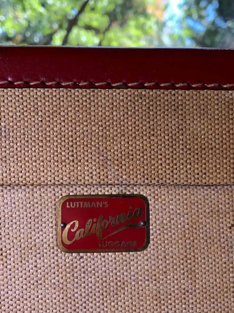 Vintage Train Case Tweed Leather Striped Tan & Red Make up Etsy UK