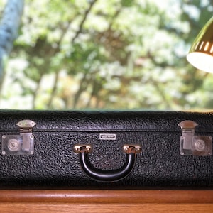 Vintage Leather Suitcase With KEY Black - Mid Century Modern by National Leather Goods Royal Blue 1900&#39;s
