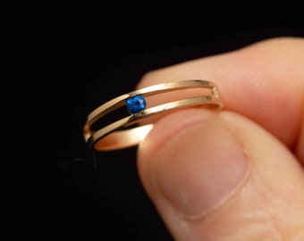 Minimalist 10k Gold Ring with Blue Spinel Gemstone