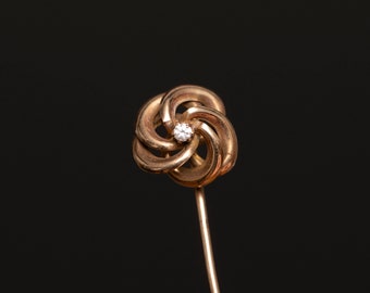 Vintage 10K Gold Swirl Flower Stick Pin with Center Diamond Design