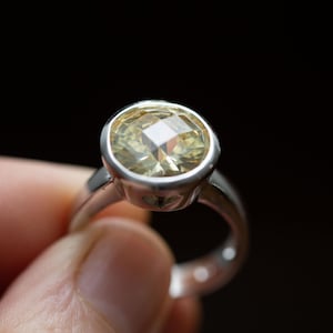 Large Sparkly Yellow CZ Ring Set in 925 Silver with a Heart Cutout On the Bezel