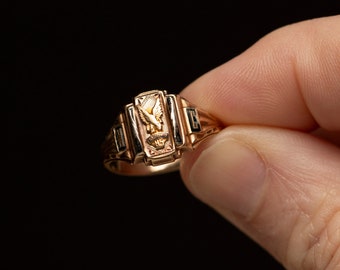 10K Gold Class Signet Ring with Eagle In Flight - 1958 Belle Center HS