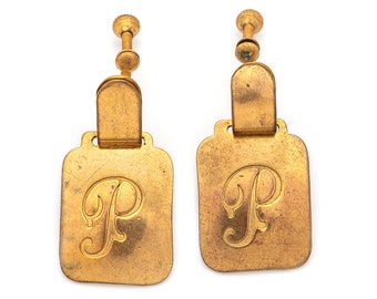 Gold Tone Screw Back Clip-0n Initial P Earrings