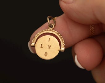 Vintage 10K Gold I Love You Spinner · Rotating Disc Charm · Romantic Pendant