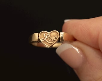Vintage 10k Gold Spinner Heart Ring • Reversible Love Band
