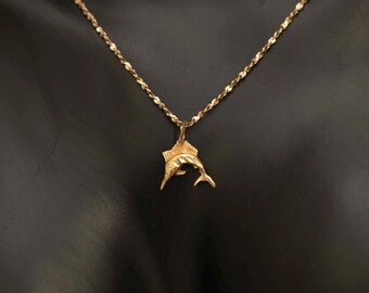 Vintage 14K Gold Marlin Pendant · Sailfish Charm · Nautical Jewelry