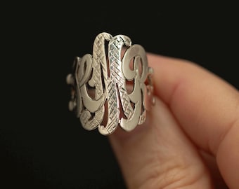 Vintage Sterling Silver HMR Initial Ring · Wide Openwork Scroll Ring · Statement Band