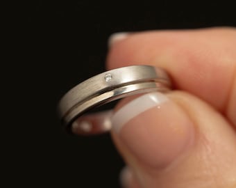 Sterling Silver Diamond Band Ring · Brushed Wedding Band · Size 5.5