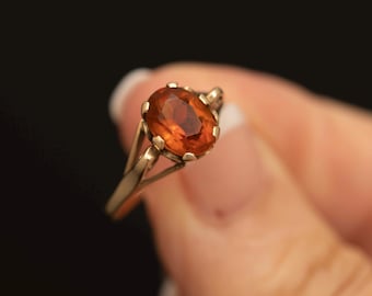 Vintage 9ct Gold Oval Citrine Statement Ring Mid Century Style
