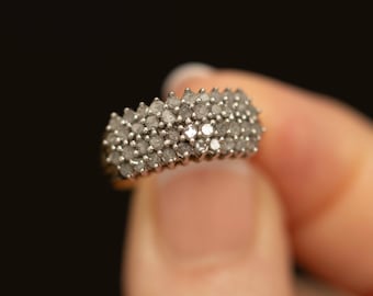 Vintage Diamond Cluster Ring · Sterling Silver Gold Overlay · Single Cut Diamond Band