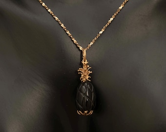 Vintage 14K Gold Black Coral Pineapple Pendant