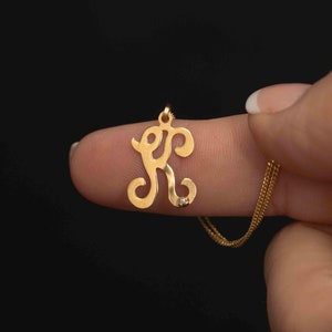 Colgante de oro amarillo de 14 k con letra K y diamante acentuado, collar con inicial personalizado, joyería personalizada